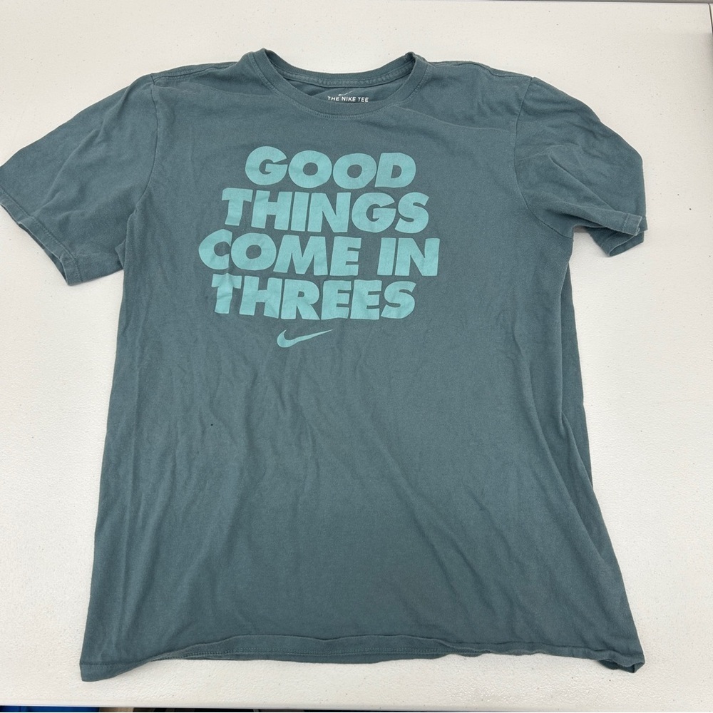 Nike Blue Short Sleeve Tee Good Things Come in Threes' graphic tee size M